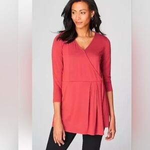 J JILL Wearever Collection Pleated Crossover Top In Coral Pink